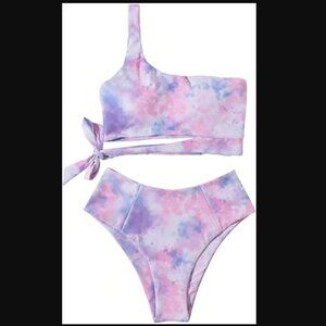 One Shoulder Light Tie Dye Swimsuit Bikini
